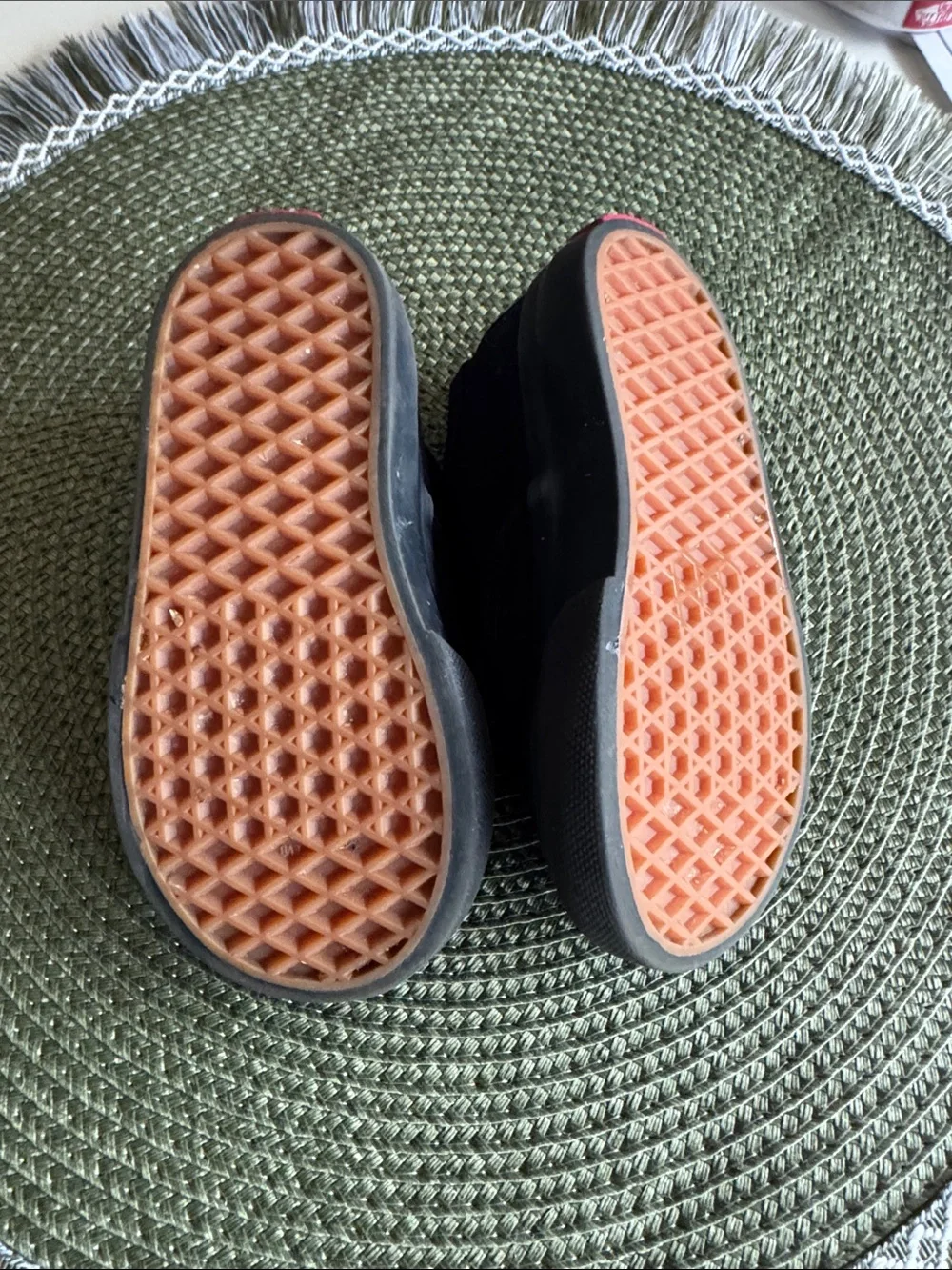 Vans Black Canvas Kids Sneakers with Red Heel Tab